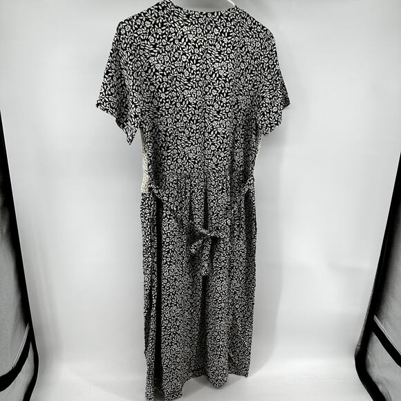 Vintage Carol Anderson Midi Dress Floral Crochet V Neck Tie Waist Black White M - Picture 6 of 6